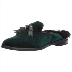Green velvet slide ons